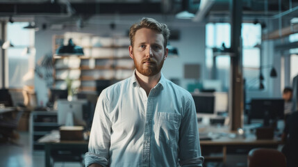 Obraz premium A young man standing at office