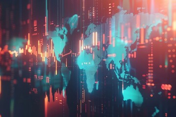 World map background showcasing dynamic financial data, providing a global markets overview with key economic indicators