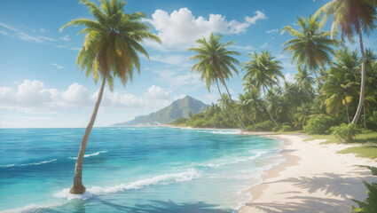 beach with palm trees and blue sky