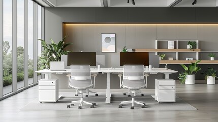 Modern Office Interior with Table and Furniture in an Empty Room