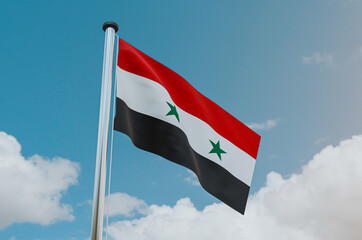 Syria National Flag with Sky Background