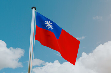 Taiwan National Flag with Sky Background
