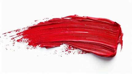 Fototapeta premium Vibrant Red Brush Stroke with Thick Paint Creates Artistic Impact on White Background