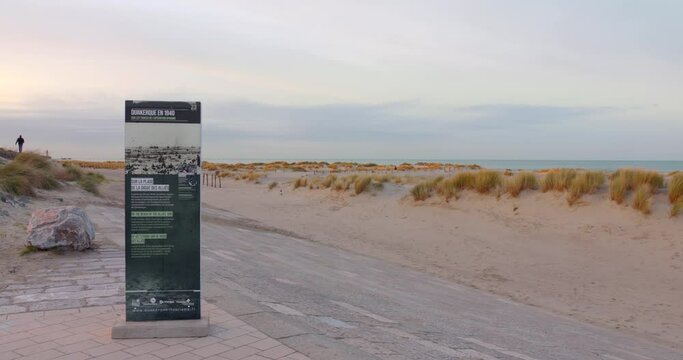 Famous Area Of D Day Near Evacuation In Sandy Offshore In Dunkirk, France. Wide Shot