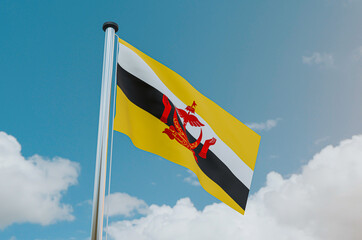Brunei National Flag with Sky Background