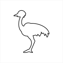 Ostrich silhouette outline icon vector. An ostrich icon. Hunting concept. Game meat sign on white background. Ostrich meat badge. Hunting illustration. Hunt logo