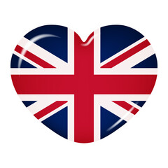 Heart icon in the colors of the Flag of Great Britain, isolated on a transparent background. Vector illustration