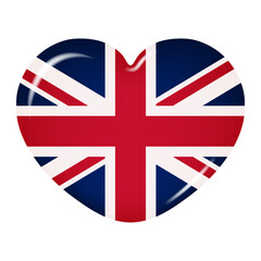 Obraz premium Heart icon in the colors of the Flag of Great Britain, isolated on a transparent background. Vector illustration