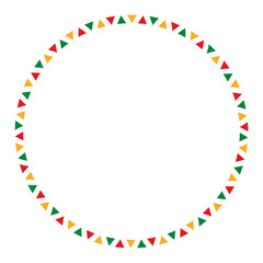 Empty Juneteenth round frame with red, green and yellow triangles isolated on a transparent background. Black History Month. Place for text. Vector Illustration