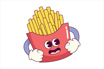 Cute French Fries Flat Sticker Design