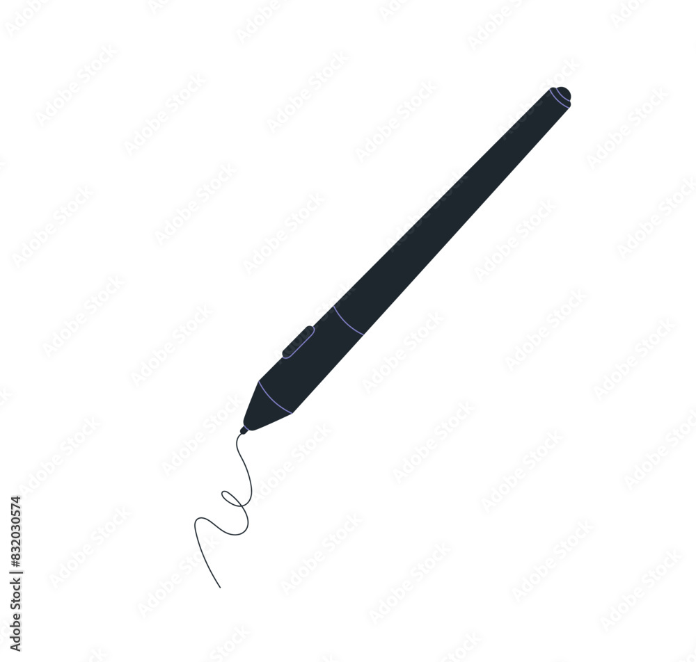 Poster stylus pen drawing. black digital pencil tip creating line art. designing, sketching with electronic