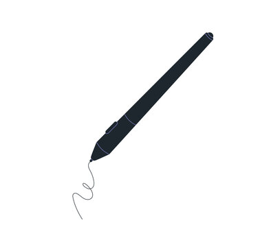 recommend clip art: Stylus pen drawing. Black digital pencil tip creating line art. Designing, sketching with electronic stick. Professional creative process. Flat vector illustration isolated on white background