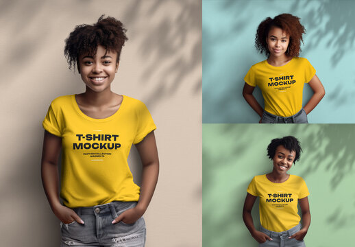 T-shirt Mockups on African American Women. Generated Ai