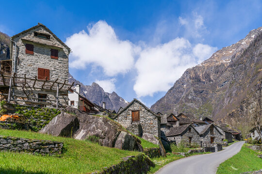 Sonlerto Village view in Val Bavona of Switzerland