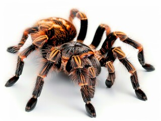 Close-up image of a tarantula spider with detailed focus on its intricate body patterns and vibrant colors.