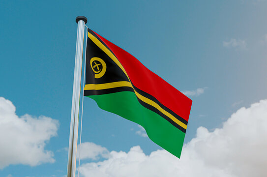 Vanuatu National Flag with Sky Background
