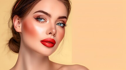 Elegant Model Showcasing Stunning Professional Makeup for Decorative Cosmetics in an Advertising