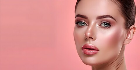 Fototapeta premium Professional Makeup Mastery Radiant Model Showcases Decorative Cosmetics