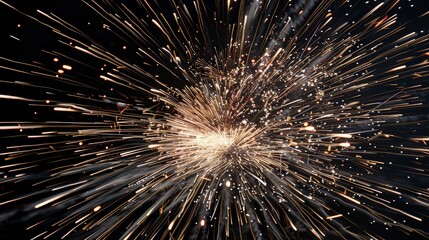 Dazzling close-up of fireworks bursting in the night sky, showcasing vibrant sparks and streaks of light against a dark background.