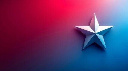 Isolated silver star against a red and blue gradient background, symbolizing patriotism, ideal for design, celebration, and national themes.