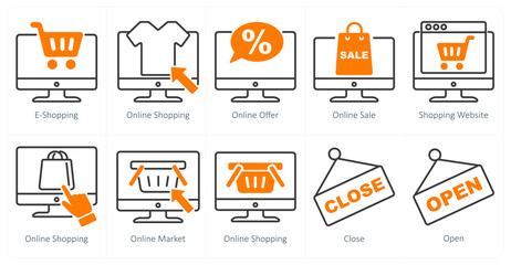 A set of 10 shopping icons as e-shopping, online shopping, online offer