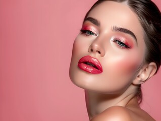 Professional Makeup Mastery Radiant Womans Face Showcasing Decorative Cosmetics