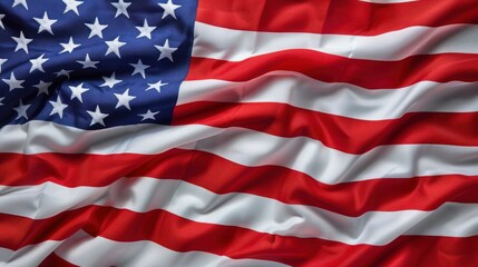 Obraz premium American flag waving in the wind, symbolizing patriotism and national pride with red, white, and blue stripes and stars