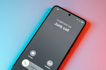 Junk call on phone. Spam incoming call on cell phone. Spam and junk concept