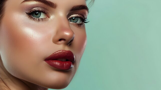 Professional Makeup Showcase Models Flawless Visage Adorned with Decorative Cosmetics