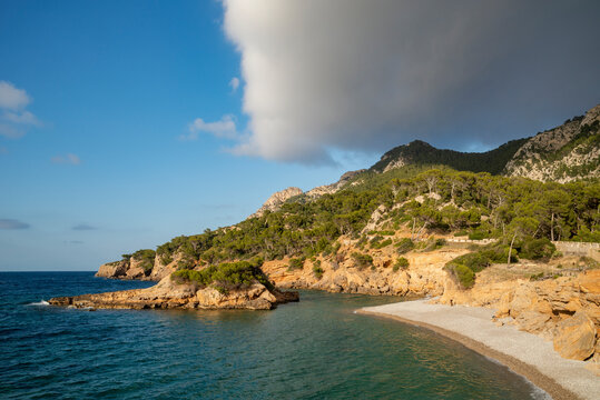 S&acute; Illot little beach is one of the most natural and beautiful coves in the north of Majorca, Cap des Pinar, Balearic Islands, Spain