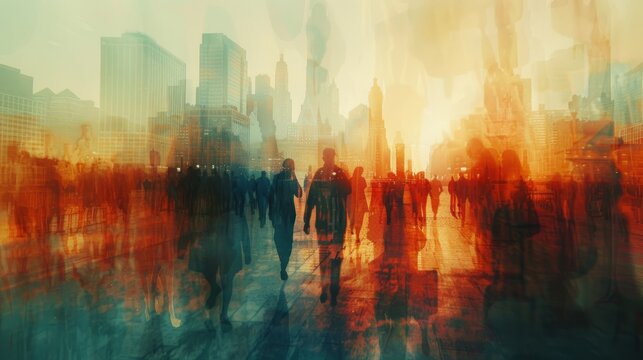A blurred image of historical figures mingling with modern cityscapes, suggesting the blending of past and present caused by time travel disruptions.