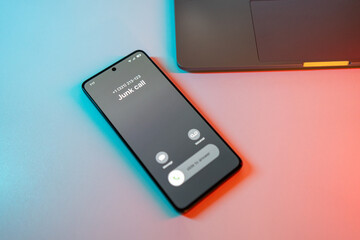 Junk call on phone. Spam incoming call on cell phone. Spam and junk concept
