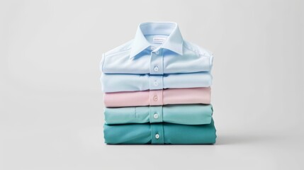 lean shirts stack light teal, light pink, light blue, light teal, white, light grey, on white background