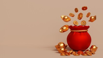 Chinese new year 3d illustration background. 3d render of chinese lucky coin