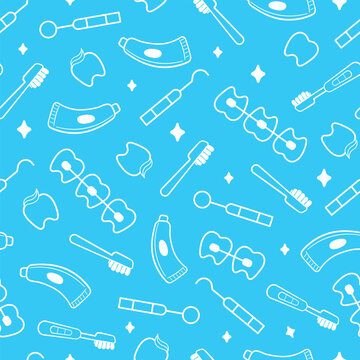 Dental health, dentist and orthodontics seamless pattern