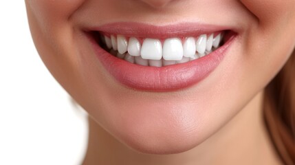 Obraz premium Perfect healthy teeth smile of a woman isolated on a white background.