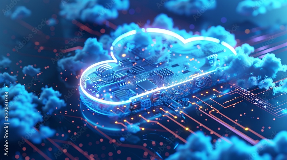 Aufkleber Cloud computing concept with servers in data center 3D rendering toned image, Backup cloud data service center in 3D rendering.