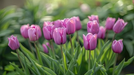 Bouquet of purple tulips in spring