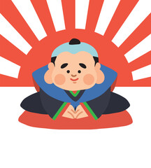 正座をして挨拶をする福助のイラスト