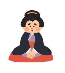 正座をして挨拶をするお福のイラスト