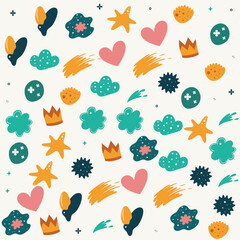 Seamless Pattern Abstract Doodle Shapes