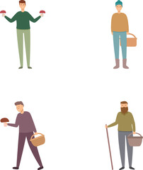 Vector set featuring male characters in various life stages, from youth to elderly
