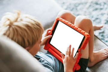 Tablet screen png mockup, orange silicone case