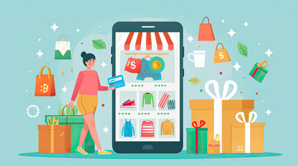 Obraz premium Woman Shopping Online Using Mobile App generated with AI