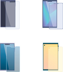 Vector illustrations of smartphones with various screen protectors on white background
