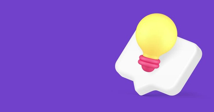 Idea innovation light bulb quick tips helpful knowledge information alert 3d icon animation