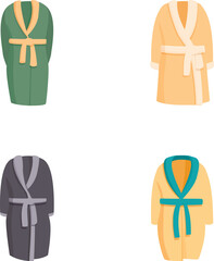 Collection of four cozy bathrobe graphics in various colors, perfect for spa or leisure themes
