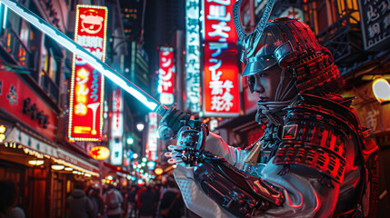 Fototapeta premium A Japan samurai in city