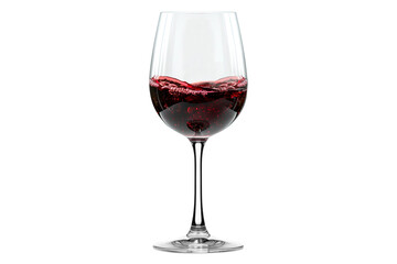 A glass with red wine isolated on white background, negative copy space. Rose wine splashing in glassware.