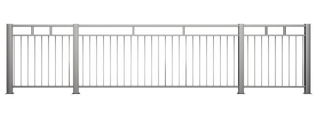 Architectural Railing: Handrail & Fence . 3D illustration showcases a metal railing with handrail and fence elements for simple modern  architectural design (transparent background).